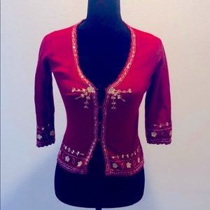 Maroon / red hype cardigan with gold + silver detailing